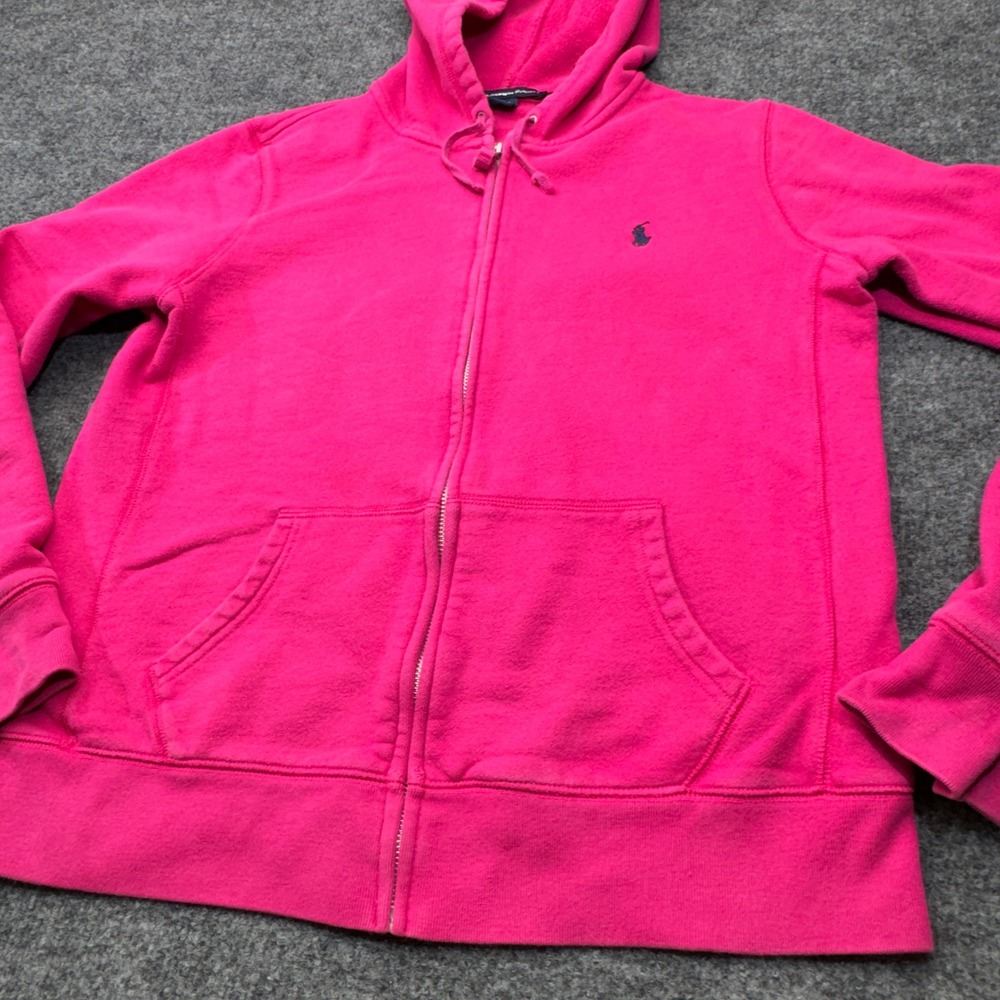 Polo Ralph Lauren Hoodie Womens Large Hot Pink Full Zip Jacket Pony Logo Pockets